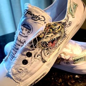 Ed Hardy Canvas Slip On (White)